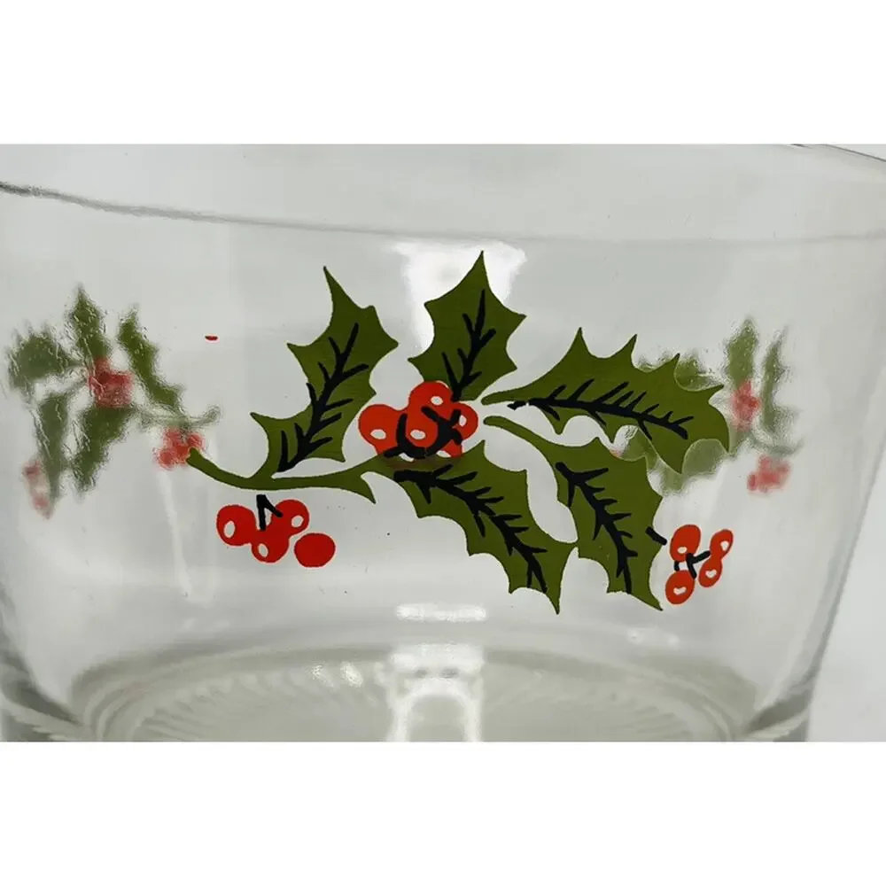 Vintage Indiana Glass Christmas Hostess Barware Set Holly Berry Highball Glasses